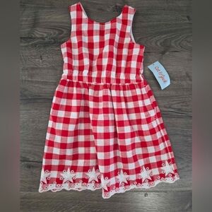 Girls red + white gingham dress size 4/5 NWT